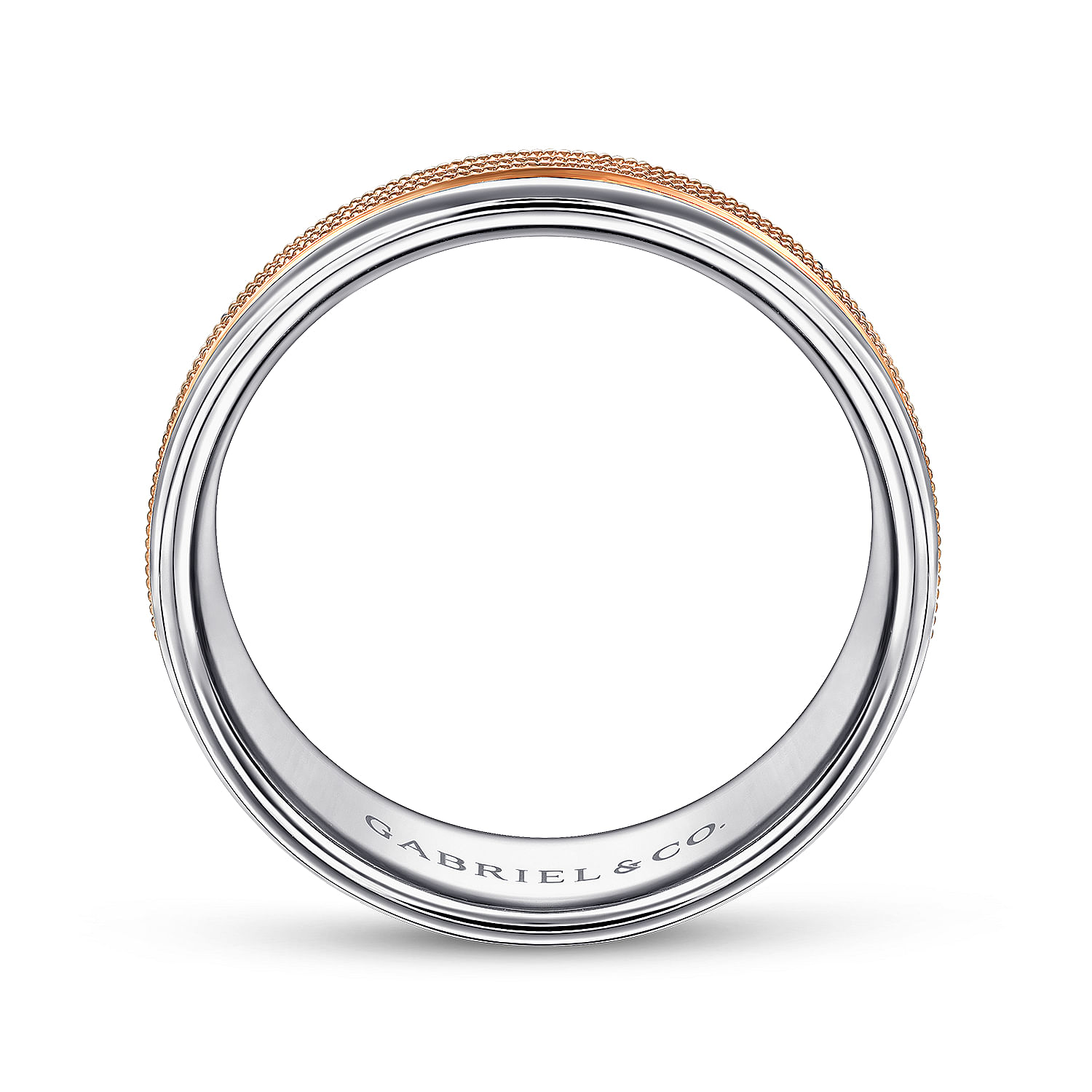 Ethan - 14K White-Rose Gold 7mm - Two Tone Men's Wedding Band in High Polished Finish - Shot 2