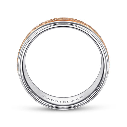 Ethan - 14K White-Rose Gold 7mm - Two Tone Men's Wedding Band in High Polished Finish