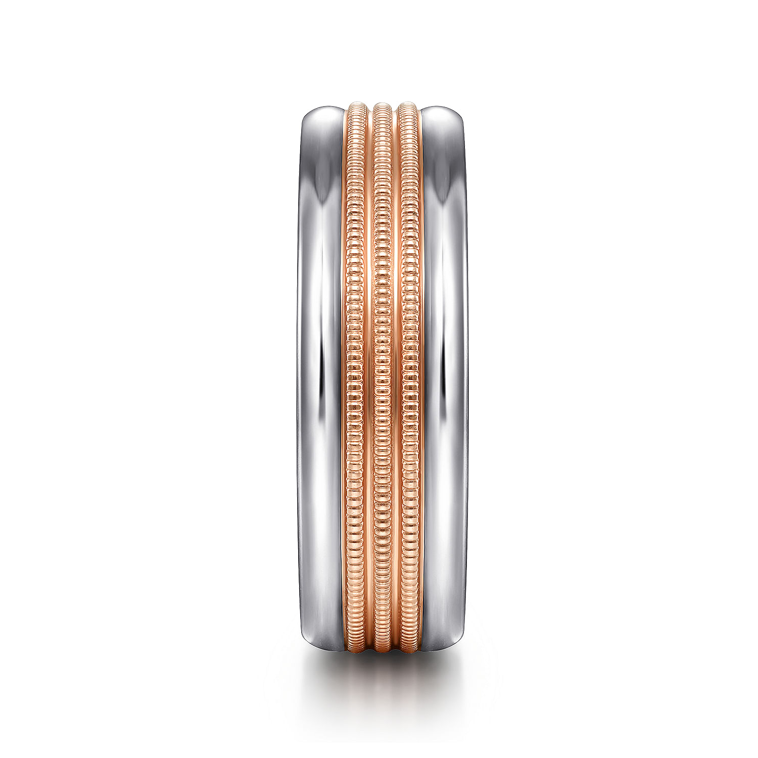 Ethan - 14K White-Rose Gold 7mm - Two Tone Men's Wedding Band in High Polished Finish - Shot 4