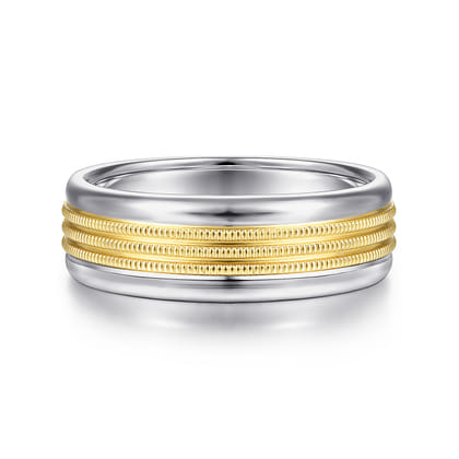 Ethan - 14K White-Yellow Gold 7mm - Two Tone Men's Wedding Band in High Polished Finish
