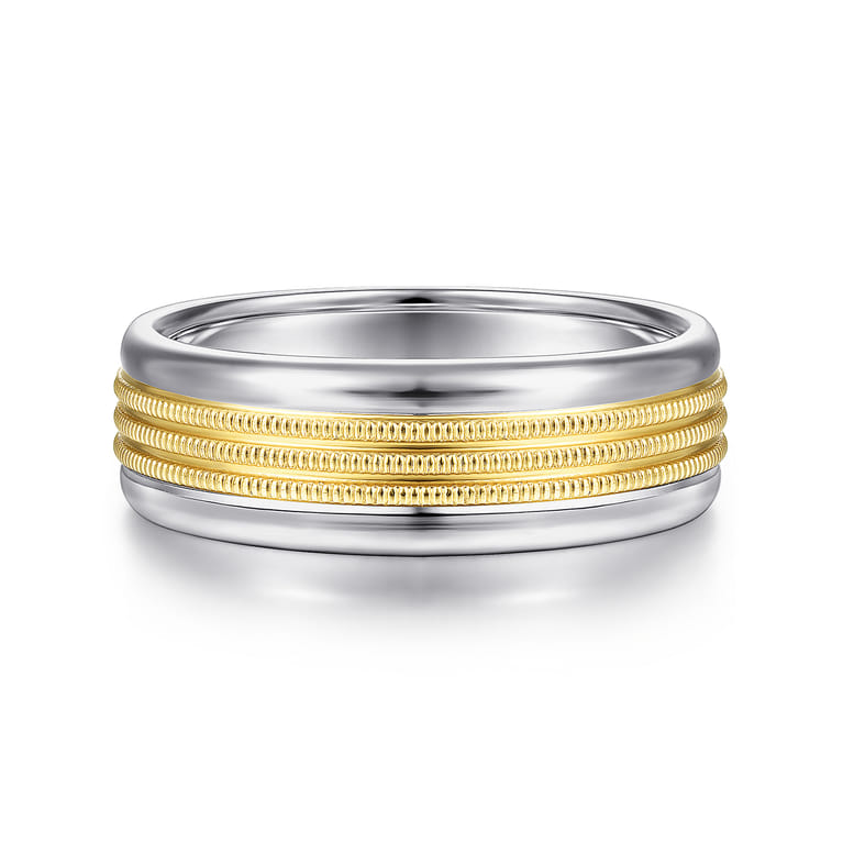 Ethan - 14K White-Yellow Gold 7mm - Two Tone Men's Wedding Band in High Polished Finish - Shot 1