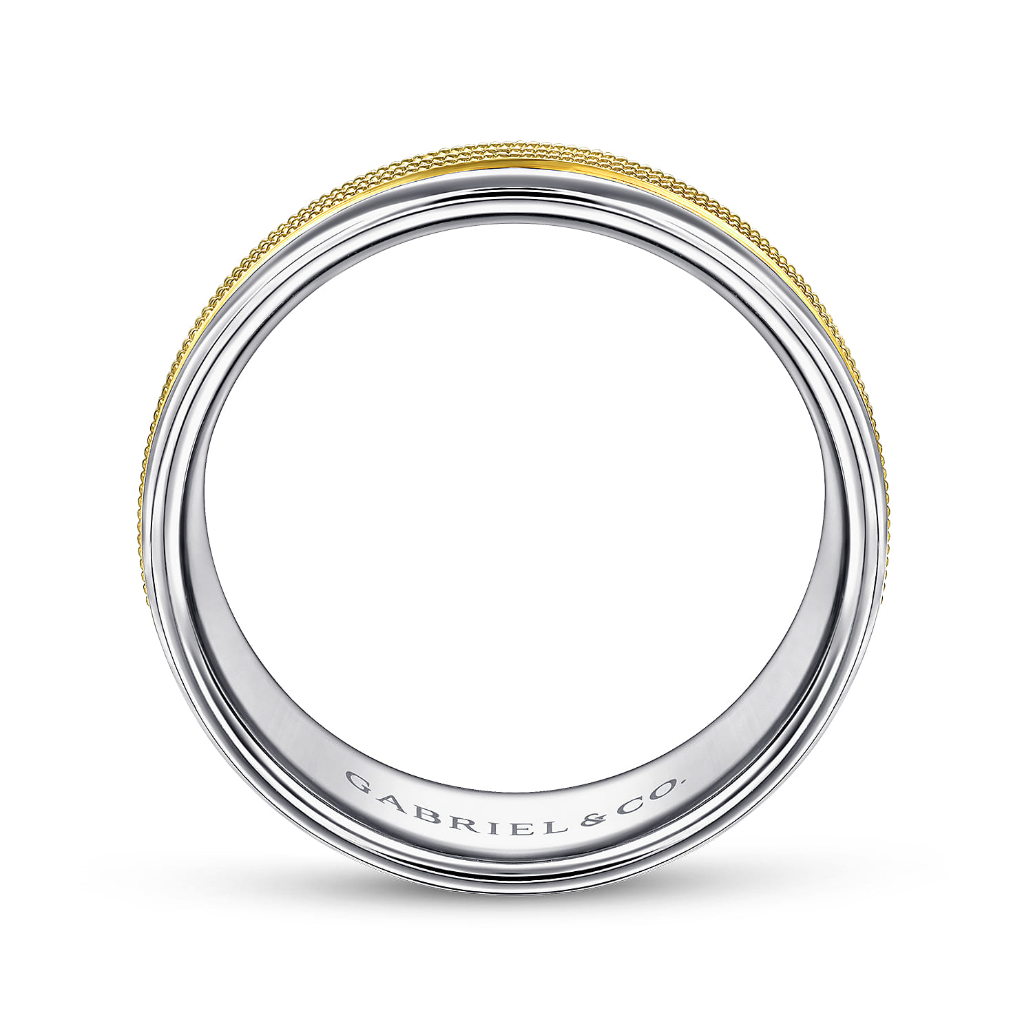 Ethan - 14K White-Yellow Gold 7mm - Two Tone Men's Wedding Band in High Polished Finish - Shot 2