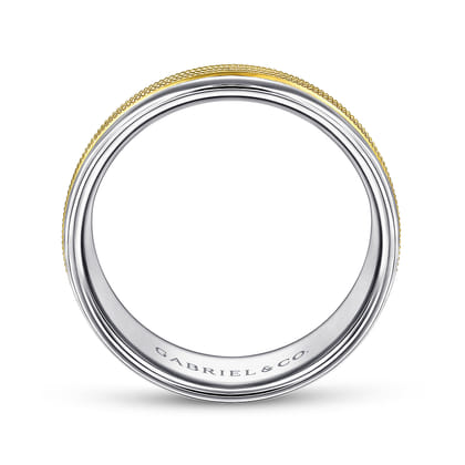 Ethan - 14K White-Yellow Gold 7mm - Two Tone Men's Wedding Band in High Polished Finish