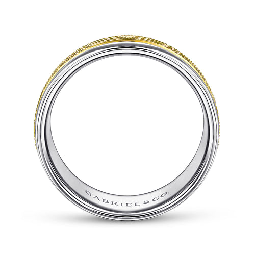 Ethan - 14K White-Yellow Gold 7mm - Two Tone Men's Wedding Band in High Polished Finish - Shot 2