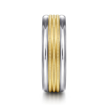 Ethan - 14K White-Yellow Gold 7mm - Two Tone Men's Wedding Band in High Polished Finish