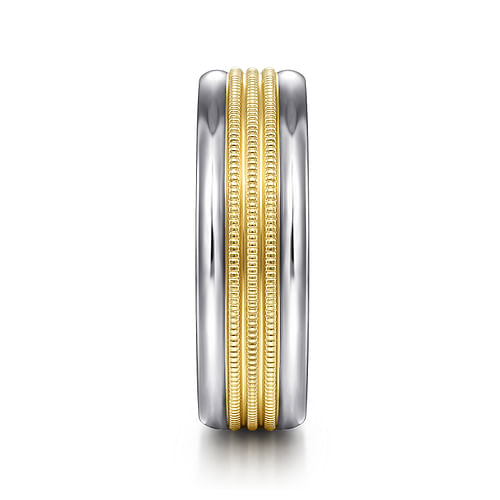 Ethan - 14K White-Yellow Gold 7mm - Two Tone Men's Wedding Band in High Polished Finish - Shot 4