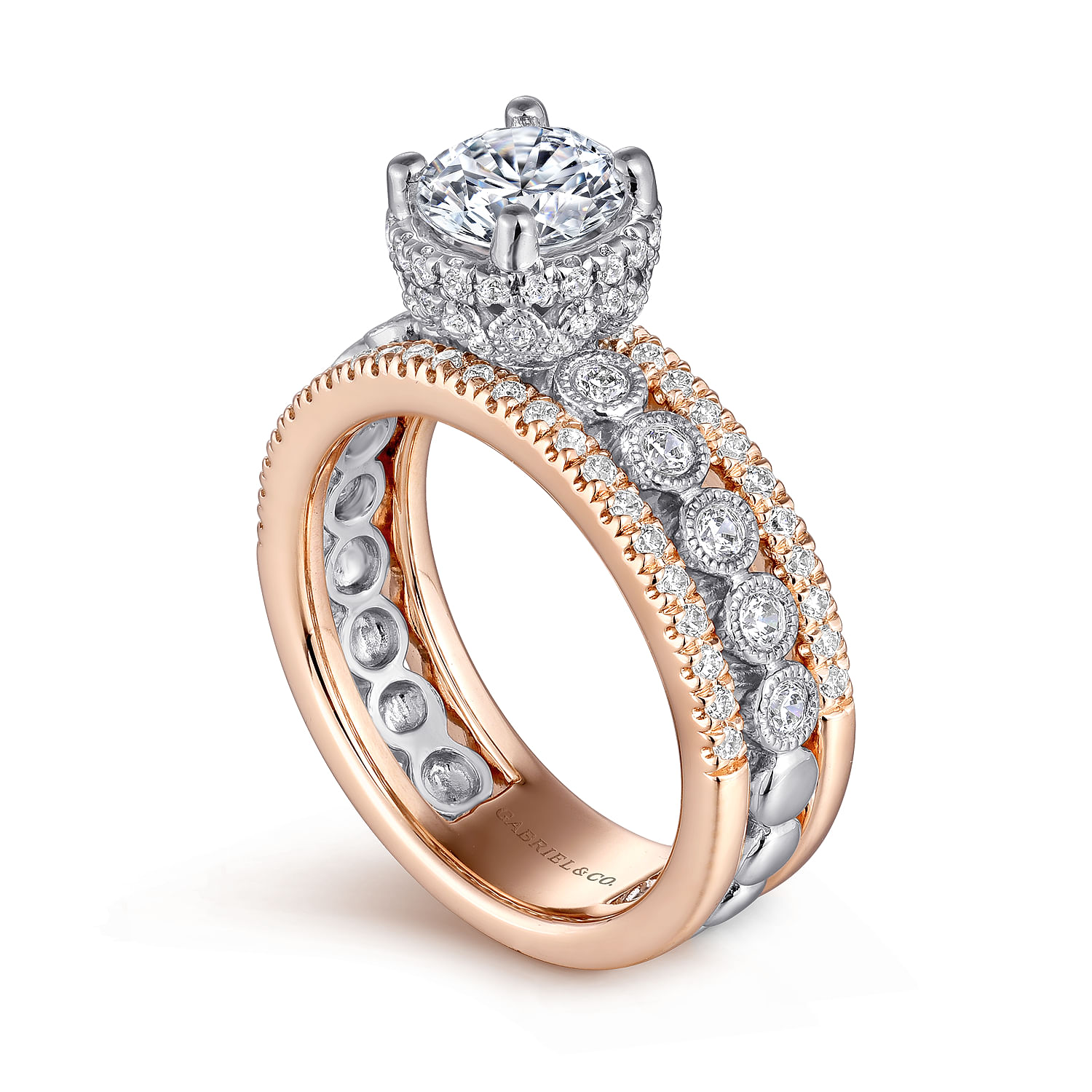 Ethel - 14K White-Rose Gold Round Diamond Engagement Ring