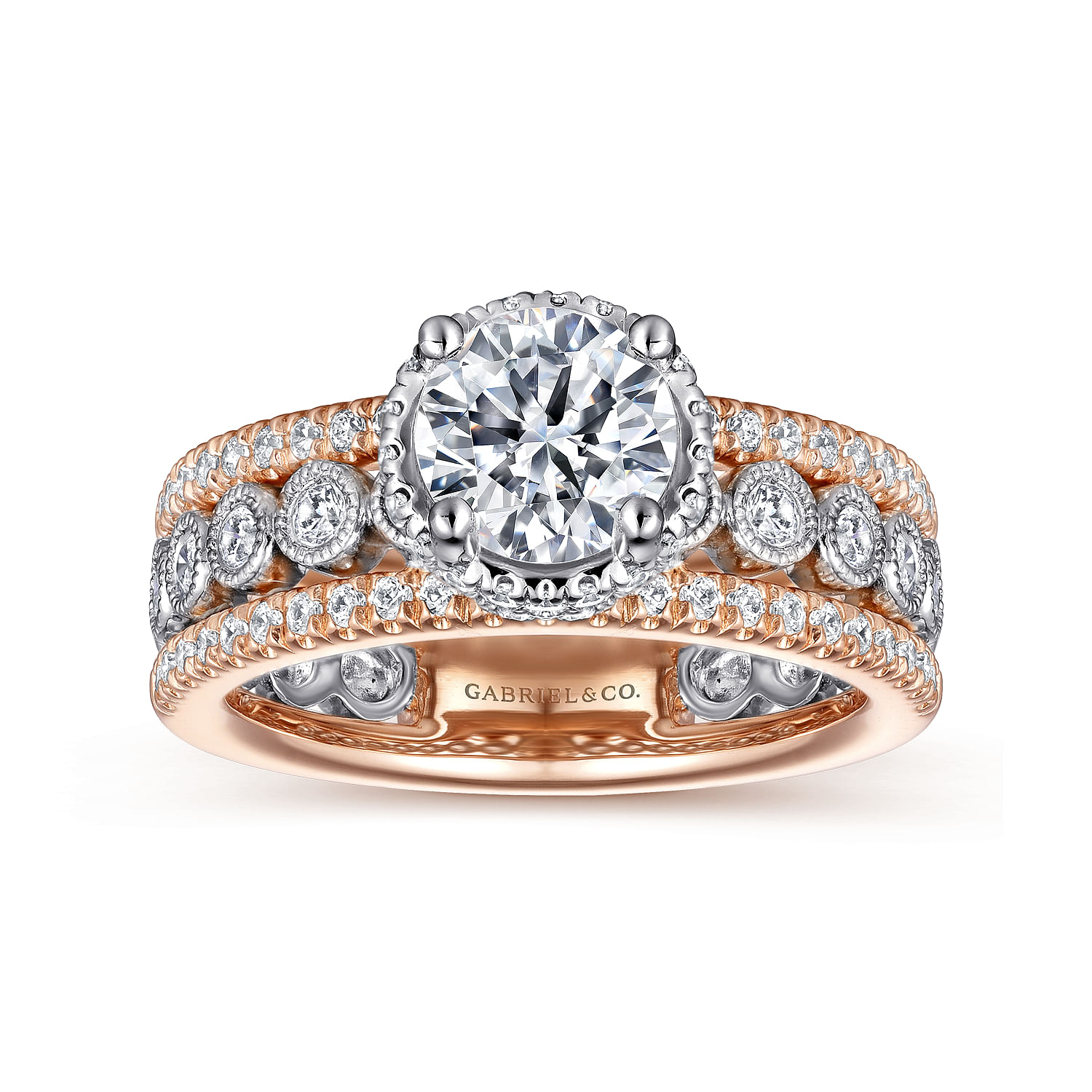 Ethel - 14K White-Rose Gold Round Diamond Engagement Ring