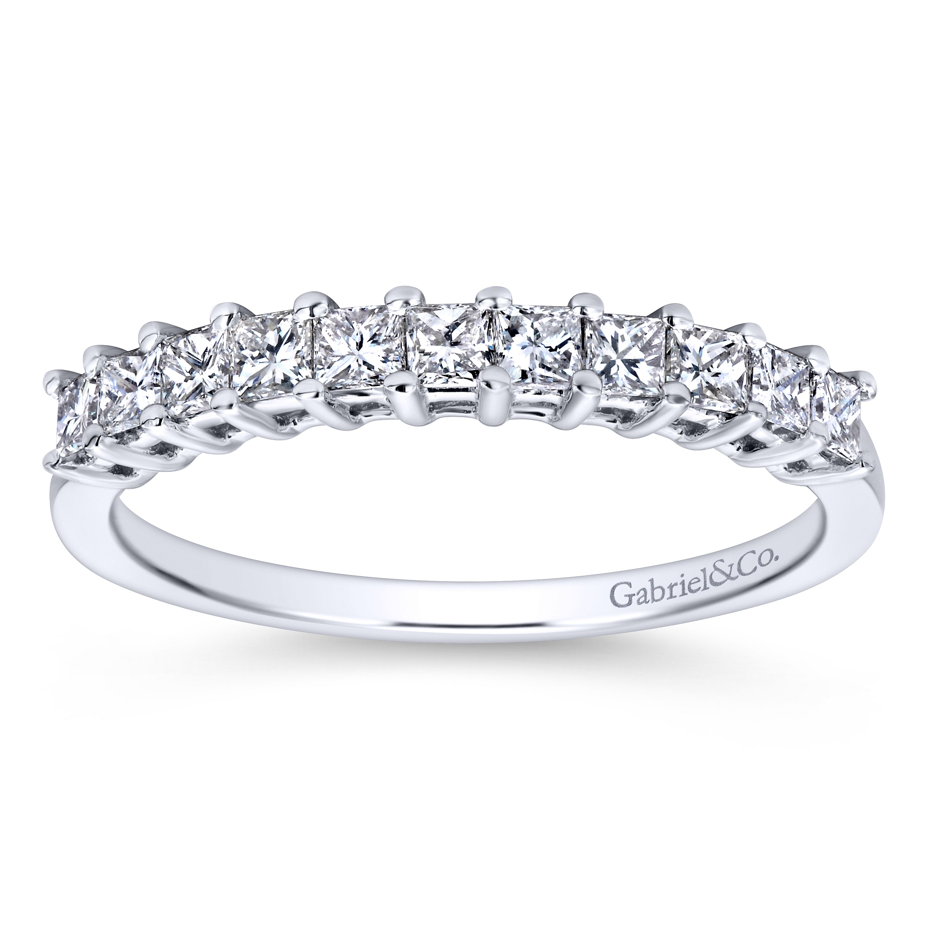 14K White Gold Princess Cut 11 Stone Prong Set Diamond