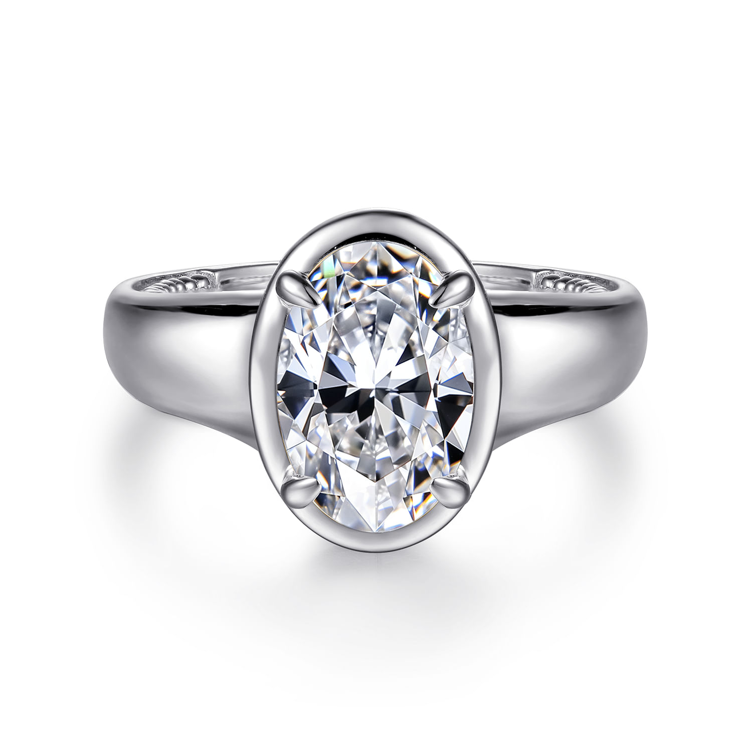 Ettie - 14K White Gold Bezel Prong Oval Diamond Engagement Ring