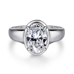 Ettie - 14K White Gold Bezel Prong Oval Diamond Engagement Ring