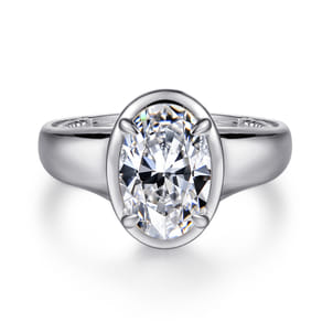 Ettie - 14K White Gold Bezel Prong Oval Diamond Engagement Ring