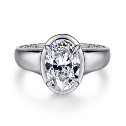 Ettie - 14K White Gold Bezel Prong Oval Diamond Engagement Ring