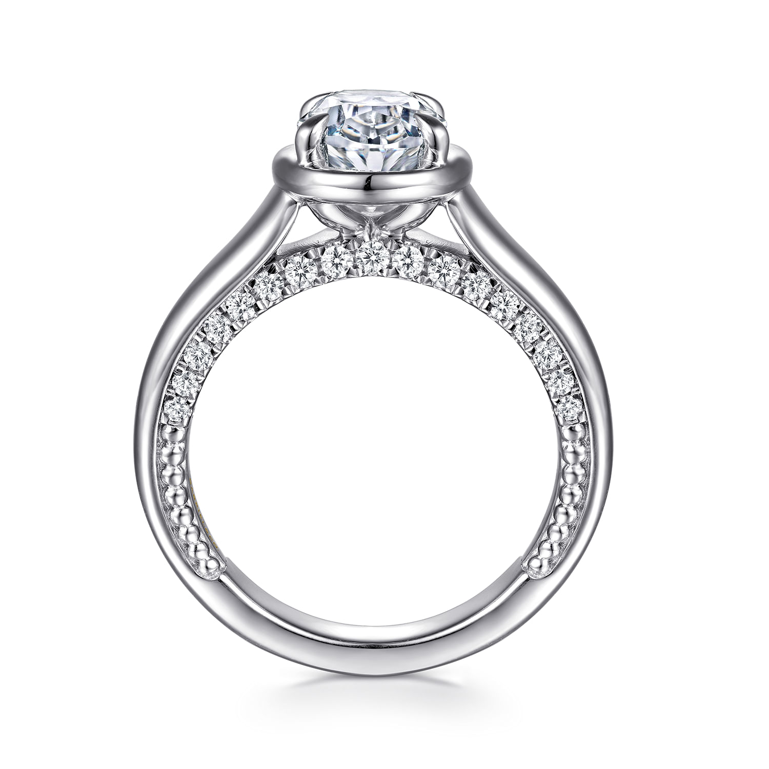 Ettie - 14K White Gold Bezel Prong Oval Diamond Engagement Ring