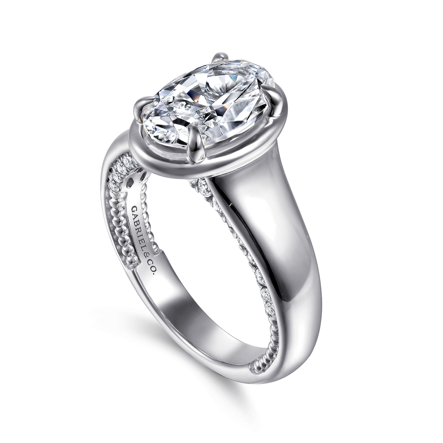 Ettie - 14K White Gold Bezel Prong Oval Diamond Engagement Ring