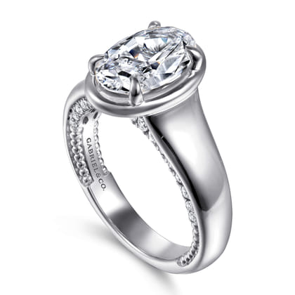 Ettie - 14K White Gold Bezel Prong Oval Diamond Engagement Ring