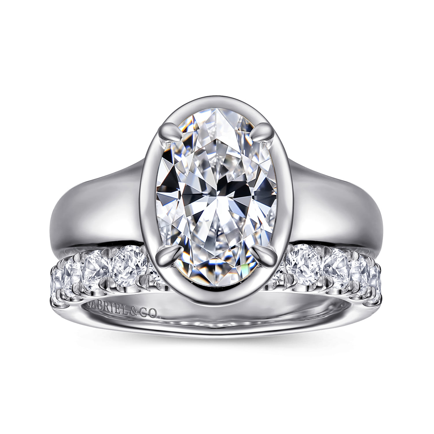 Ettie - 14K White Gold Bezel Prong Oval Diamond Engagement Ring