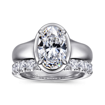 Ettie - 14K White Gold Bezel Prong Oval Diamond Engagement Ring