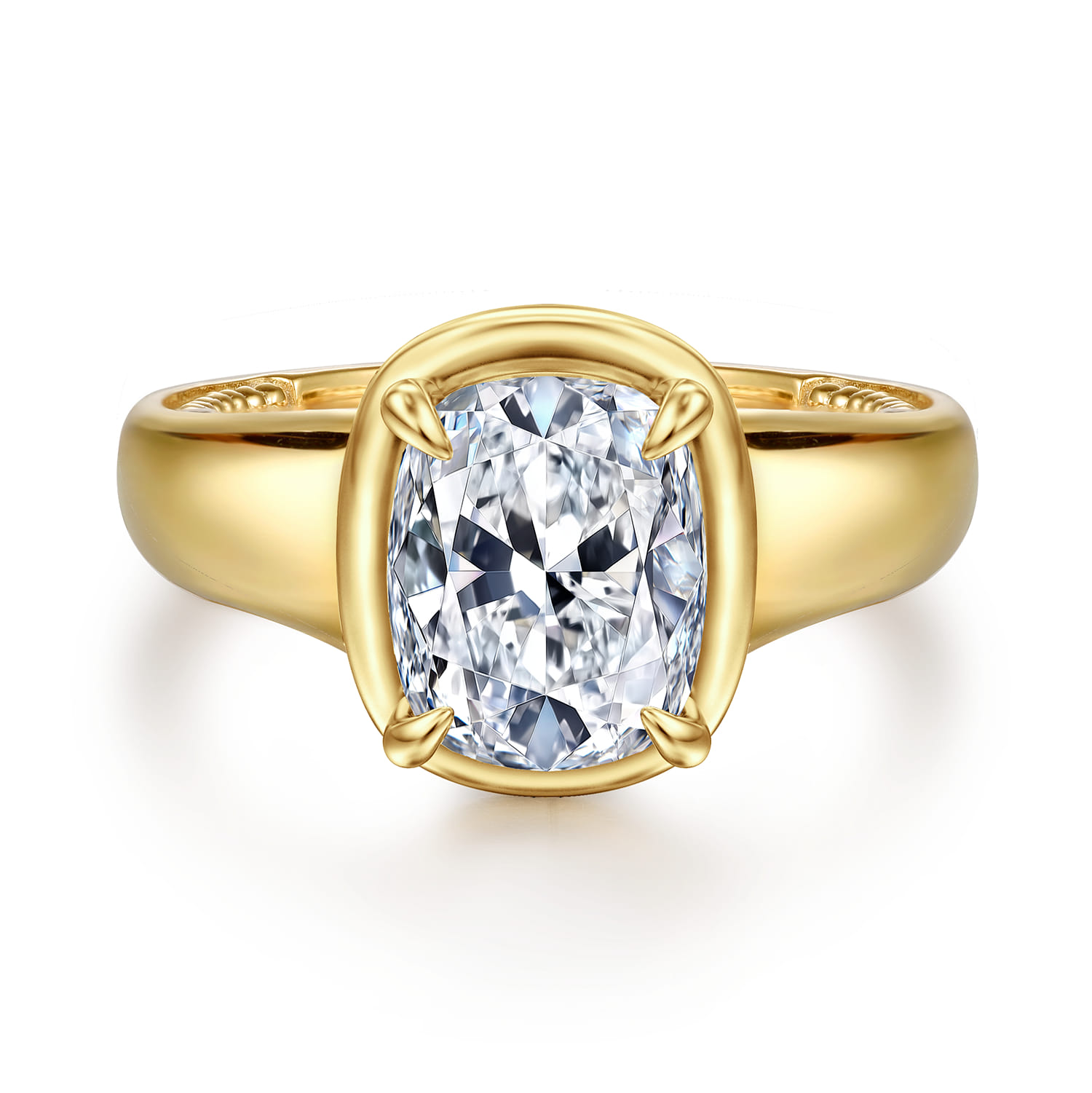 Ettie - 14K Yellow Gold Bezel Prong Elongated Cushion Diamond Engagement Ring