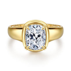 Ettie - 14K Yellow Gold Bezel Prong Elongated Cushion Diamond Engagement Ring
