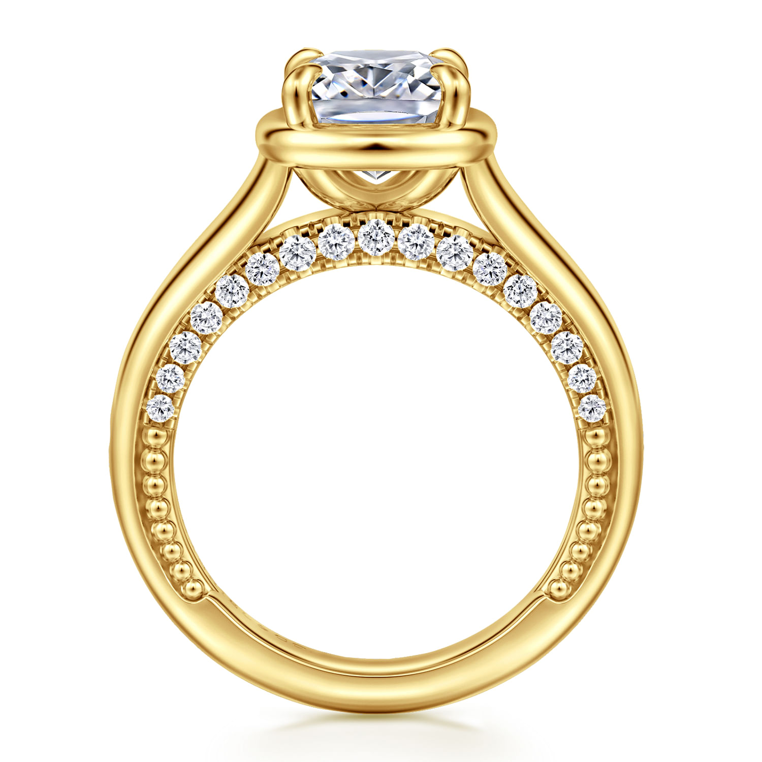 Ettie - 14K Yellow Gold Bezel Prong Elongated Cushion Diamond Engagement Ring