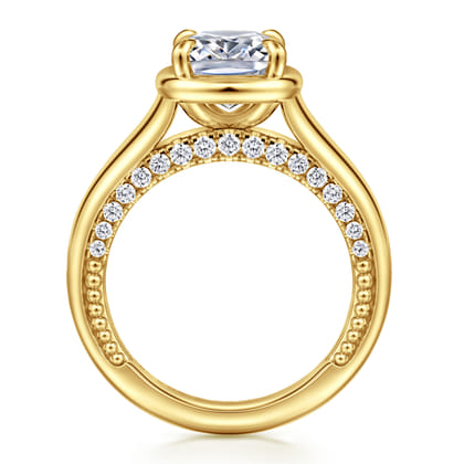 Ettie - 14K Yellow Gold Bezel Prong Elongated Cushion Diamond Engagement Ring