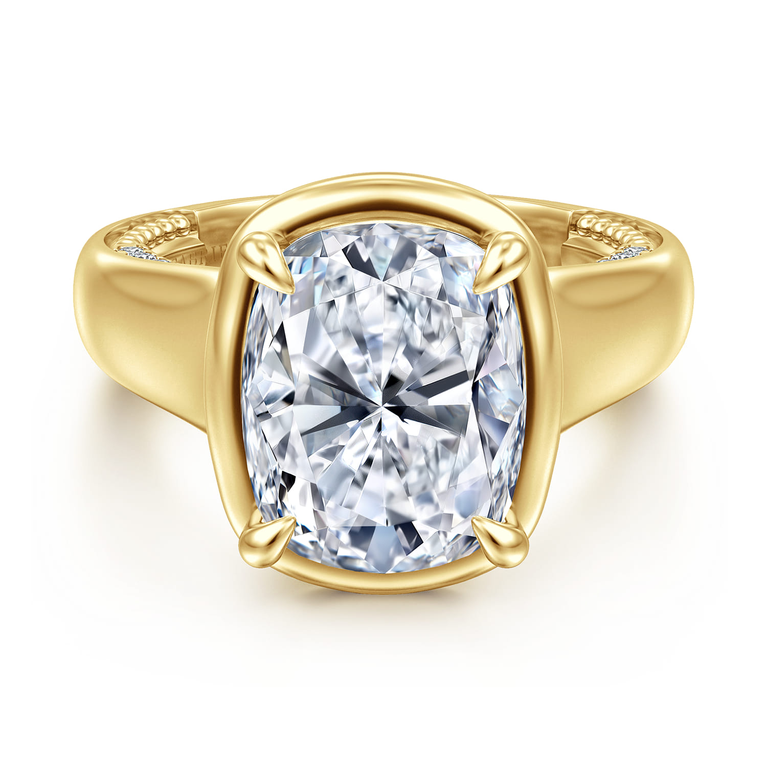 Ettie - 14K Yellow Gold Bezel Prong Elongated Cushion Diamond Engagement Ring
