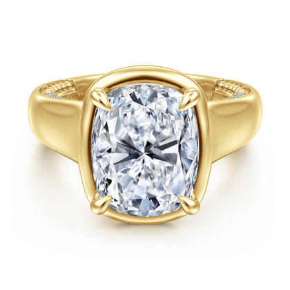 Ettie - 14K Yellow Gold Bezel Prong Elongated Cushion Diamond Engagement Ring