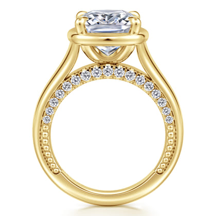 Ettie - 14K Yellow Gold Bezel Prong Elongated Cushion Diamond Engagement Ring