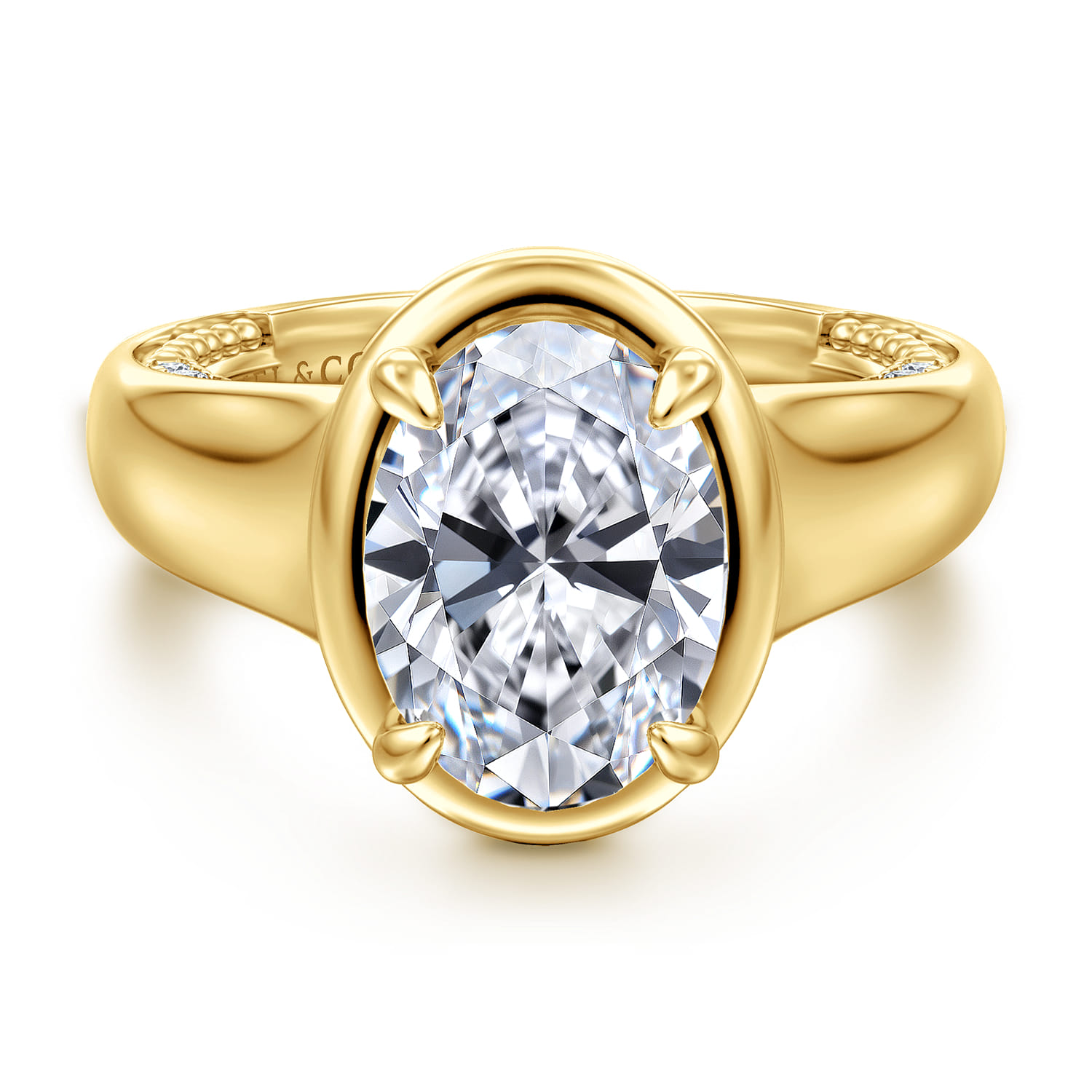 Ettie - 14K Yellow Gold Bezel Prong Oval Diamond Engagement Ring