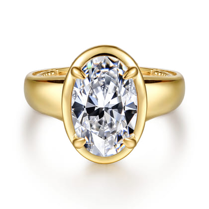 Ettie - 14K Yellow Gold Bezel Prong Oval Diamond Engagement Ring