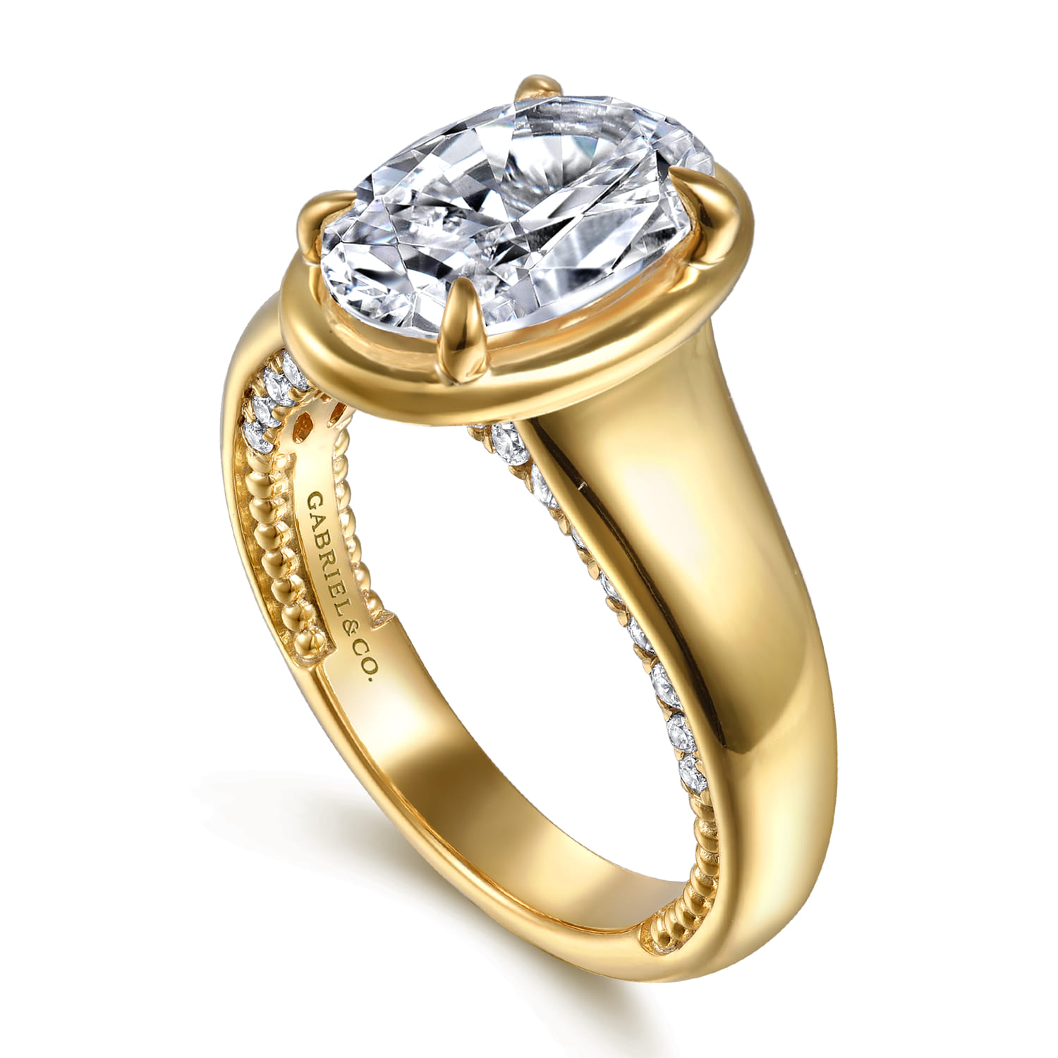 Ettie - 14K Yellow Gold Bezel Prong Oval Diamond Engagement Ring