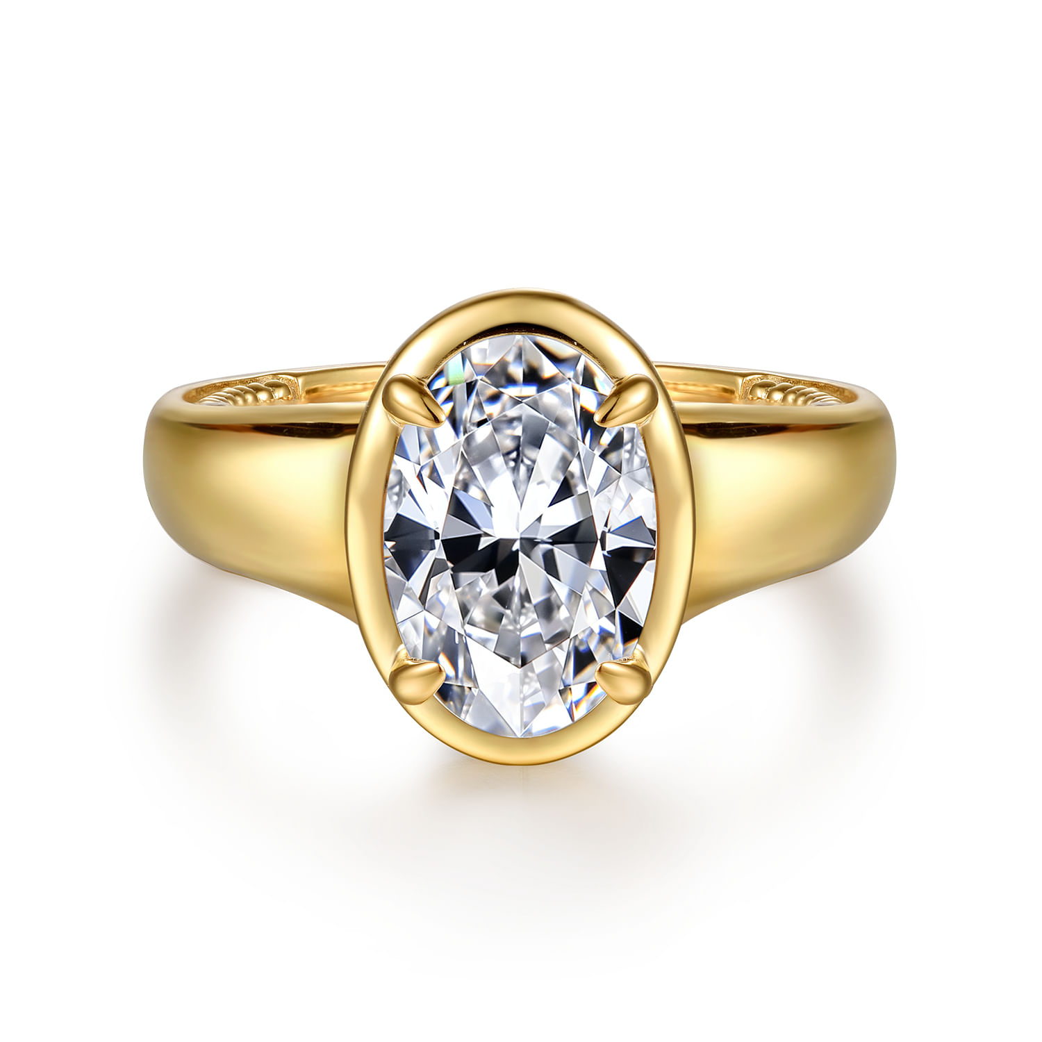Ettie - 14K Yellow Gold Bezel Prong Oval Diamond Engagement Ring