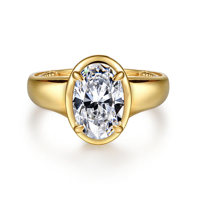 Ettie - 14K Yellow Gold Bezel Prong Oval Diamond Engagement Ring