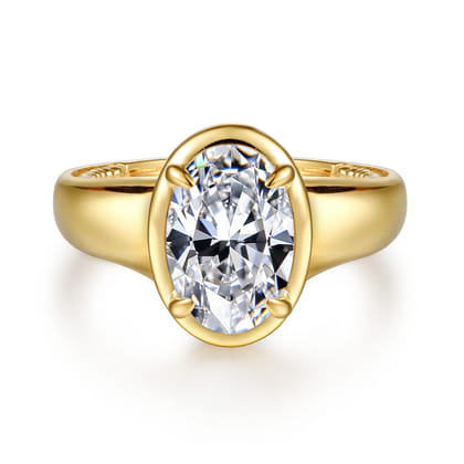 Ettie - 14K Yellow Gold Bezel Prong Oval Diamond Engagement Ring