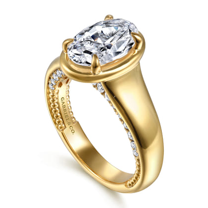 Ettie - 14K Yellow Gold Bezel Prong Oval Diamond Engagement Ring