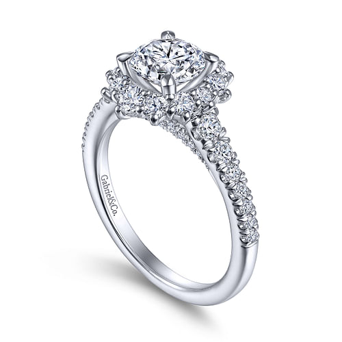 Eugenia - 14K White Gold Round Halo Diamond Engagement Ring - 0.88 ct - Shot 3