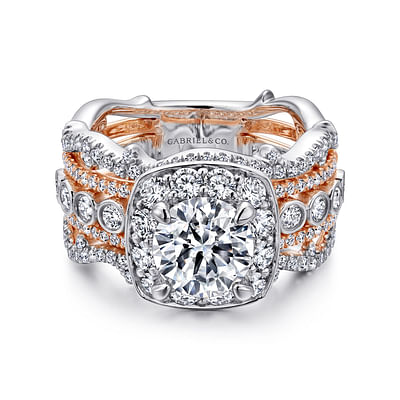 Eugenie - 14K White-Rose Gold Round Halo Diamond Engagement Ring