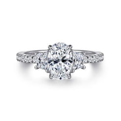 Euphoria - 14K White Gold Oval Three Stone Diamond Engagement Ring