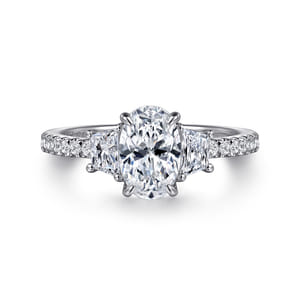 Euphoria - 14K White Gold Oval Three Stone Diamond Engagement Ring
