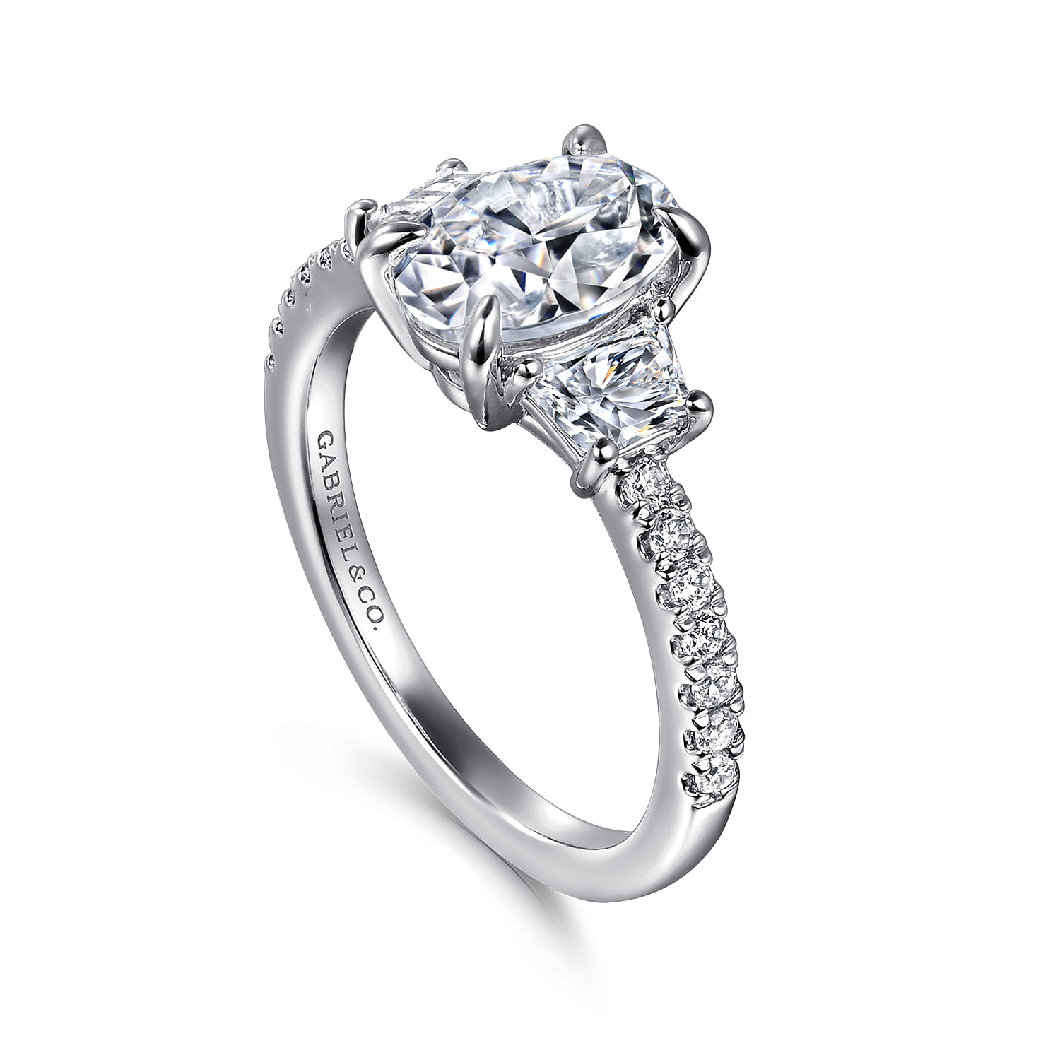 Euphoria - 14K White Gold Oval Three Stone Diamond Engagement Ring