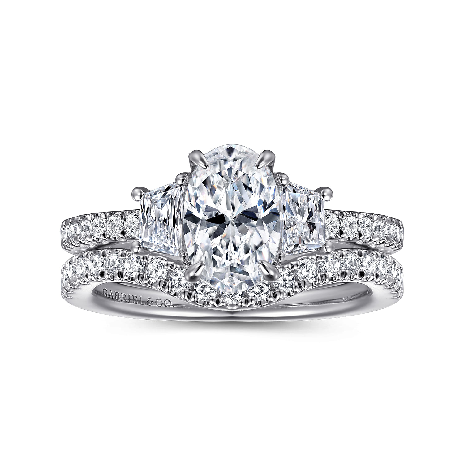 Euphoria - 14K White Gold Oval Three Stone Diamond Engagement Ring