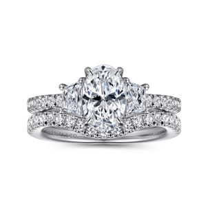 Euphoria - 14K White Gold Oval Three Stone Diamond Engagement Ring