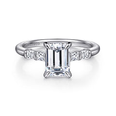 Eva - 14K White Gold Emerald Cut Diamond Engagement Ring
