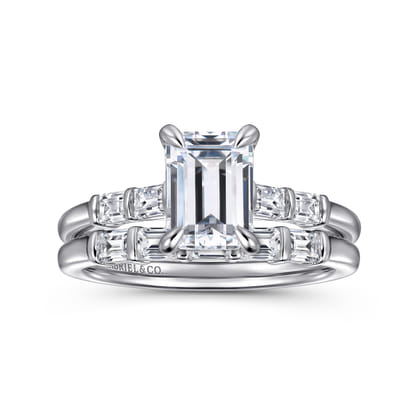 Eva - 14K White Gold Emerald Cut Diamond Engagement Ring