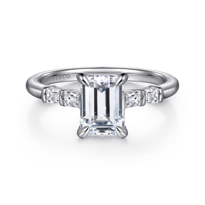 Eva - 14K White Gold Emerald Cut Five Stone Diamond Engagement Ring