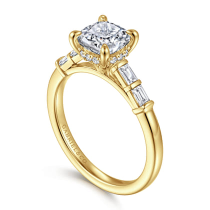 Eva - 14K Yellow Gold Cushion Cut Diamond Engagement Ring