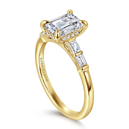 Eva - 14K Yellow Gold Emerald Cut Diamond Engagement Ring