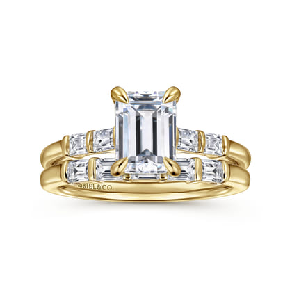 Eva - 14K Yellow Gold Emerald Cut Diamond Engagement Ring