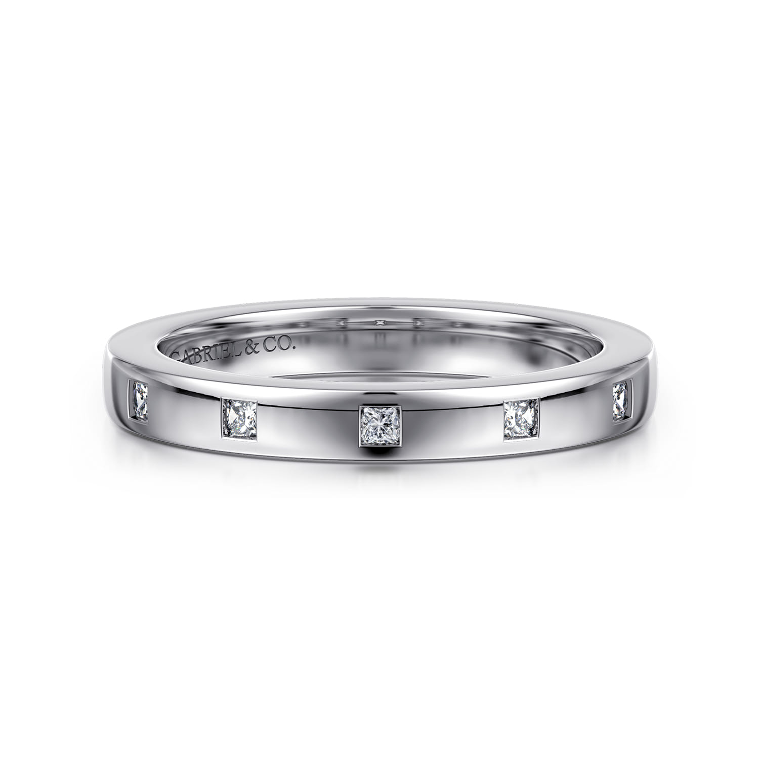 Fancy Wedding Ring in 14k White Gold with Princess Cut Natural Diamond at Gabriel & Co. - Shot 1